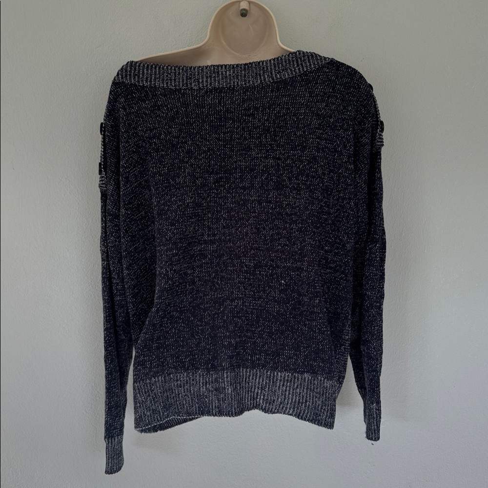 Joie Gadelle blue gray linen blend off-shoulder button detail knit sweater XS - Picture 9 of 15